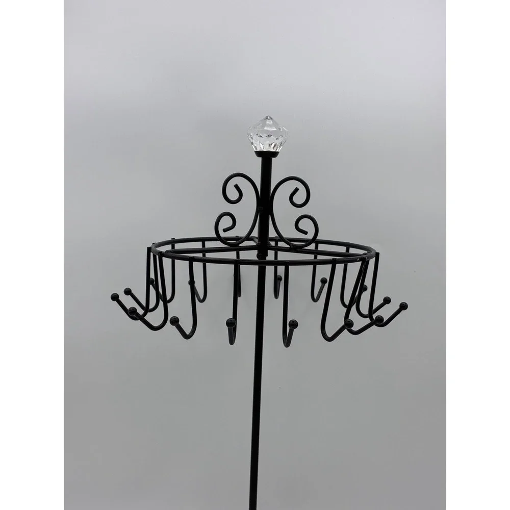 Black Metal Rotating Jewelry Display Tower Stand 16 Hooks